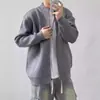 Elegante suéter cinza com zíper para homens, tamanho grande, primavera/outono, gola semi-alta, cardigã de malha, jaqueta casual para ombros