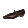 Sapatos Mary Jane vintage de salto baixo com sola macia, estilo novo de outono 2024, com saia, pequena cabeça quadrada, estilo suave, sapatos de noite