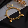 Pulsera de cadena con colgante de acero de titanio de estilo coreano, moderno, simple, punk, hip hop, retro, de doble capa, con cuentas redondas de amor