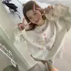 Sudadera casual retro americana blanca y gris, cuello redondo, sin capucha, para mujer, otoño e invierno, forrada de polar, marca china de moda, corte holgado