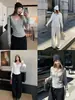 Top casual para mujer con cuello en U y media botonadura, primavera y otoño, elegante, simple, color liso, para llevar debajo, hombro derecho, corte ajustado, camiseta de manga larga