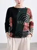 Blusa Feminina Outono 2026 com Design Único, Gola Redonda, Manga Morcego, Camisa de Tricô Pulôver Estampada, Camiseta de Manga Longa Issey Miyake