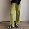 Pantalones Casuales de Seda de Hielo para Mujer, Verano Delgados de Cintura Alta Sueltos Adelgazantes Plisados, Pantalones Rectos Cortos Plisados de Acetato