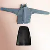 Juguete de muñeca femenino profesional falda de cuadros blanco y negro 30cm falda de cuero jeans de cuero negro ropa alta calidad