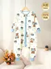 Saco de dormir infantil de algodón puro, pijama de una pieza para bebé para todas las estaciones, ropa de casa para bebé con piernas separadas, ropa de dormir con cremallera de tres vías anti-patadas