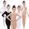 Camiseta base de baile color de piel para niños Otoño e Invierno Blanca Invisible Leggings Ropa de práctica Performance infantil