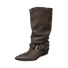 Botas apiladas de moda y sencillas estilo británico de 4,5 cm, nuevo modelo otoño e invierno 2026, punta fina, tacón grueso, botas altas hasta la rodilla