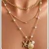 Collar de Cuentas de Joyería Transfronteriza Europea y Americana Collar de Perlas de Imitación de Playa Collar Retro para Mujer con Estrella de Mar y Concha Vacaciones Junto al Mar