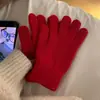Luvas de Pelo de Coelho de Cinco Dedos Femininas de Inverno à Prova de Frio Quentes para Montaria Estilo Coreano Ins Cor Sólida DIY Comércio Exterior Luvas de Lã Tricotadas