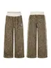 Pantalones casuales de punto de pierna ancha a rayas con estampado de leopardo estilo americano para hombres y mujeres, nueva colección otoño 2026, corte holgado, caída fluida, de largo hasta el suelo