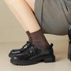 Ropa de Trabajo Básica Llena de Textura Zapatos Pequeños de Cuero Primavera 2024 Tacón Medio Grueso Suela Gruesa Punta Cuadrada Zapatos Planos Ol con Cordones de Piel de Cabra para Mujer