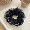 Scrunchie de Renda Dupla em Malha Coreana para Mulheres, Acessório de Cabelo de Luxo para Prender o Cabelo, Elástico para Coque, Ornamento de Cabelo de Primavera