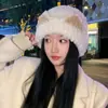 Nuevo Sombrero de Felpa con Orejas de Cuerno de Cordero para Protección Auditiva para Mujer Invierno Cálido Adelgazante Facial Sombrero de Lana de Piel Sintética de Visón Lindo Dulce