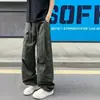 Calças de trabalho de perna reta para outono e inverno, calças casuais masculinas da moda retrô de corte solto, estilosas para adolescentes, adequadas para alunos do ensino fundamental, estilo de rua americano