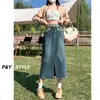 Falda de Mezclilla Retro de Cintura Alta con Abertura para Mujer en Otoño e Invierno de Longitud Media Diseño Recto Pequeña Falda de Cadera de Línea A