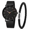 Venta al por mayor de fábrica AliExpress piel de camarón venta caliente estilo simple ultra-delgado para hombre coreano negocio malla cinturón reloj de cuarzo para pareja