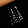 Brincos de Argola com Franja em Prata S925 para Mulheres, Estilo Longo com Diamantes Cintilantes, Brincos de Corrente Multicamadas, Elegantes e com Efeito Emagrecimento Facial, Atacado de Fábrica