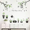 Novo LD94015 galhos de plantas verdes frescas em vaso Quarto de pássaro sala de estar decoração de parede de casa adesivos de parede autoadesivos