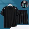 Traje Casual de Tacto Frío para Hombre Verano Transpirable Secado Rápido Elástico Manga Corta Shorts Traje de Ropa Deportiva de Cuello Redondo para Hombre Moderno