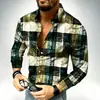 Camisa de manga larga con estampado de cuadros color block de Amazon, camisa casual retro para hombre
