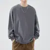 Camiseta casual masculina de manga longa, cor sólida, gola redonda, tamanho plus size, para primavera e outono, versátil e simples, adequada para uso interno e externo, peça para o dia a dia de jovens homens