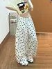 Jeans de Pierna de Guadaña de Lunares Blancos Retro Americanos para Mujer Verano High Street Sentido del Diseño Holgados Adelgazantes Caída Pantalones de Pierna Ancha