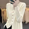 Nuevo Estilo de Primavera Tejido de Punto Canalé de Lana Artificial de Manga Larga para Mujer, Top Exterior Holgado de Estilo Coreano con Abertura Simple para Mujer