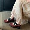 Zapatos Mary Jane de Cuero Genuino Otoño e Invierno Correa Cruzada Retro Punta Cuadrada Cómodos Tacón Grueso Tacón Alto Nariz de Cerdo Zapatos de Ballet