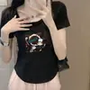 Camiseta de Manga Corta de Algodón Puro de Gama Alta para Mujer, Nuevo Estilo de Verano, Ceñida a la Cintura, Adelgazante, Top Corto de Hueso de Pescado, Estilo Trendy Ins