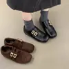 Zapatos Mary Jane de Cuero con Tacón Cuadrado y Doble Botonadura Estilo Británico Retro para Mujer Zapatos Otoño e Invierno 2025 con Forro de Algodón Añadido