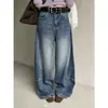 ICCIICC Otoño Nuevo Pantalones de Globo Desestructurados Estilo High Street Jeans de Pierna Ancha para Mujer 11003