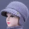 Chapéu de pescador de tricô espesso feminino para mulheres de meia-idade e idosas, outono e inverno, com aba larga, forrado com fleece para aquecimento, adequado para avós