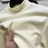 Camiseta masculina de manga longa com gola alta dupla face em veludo, camisa térmica para usar por baixo, moda outono e inverno, com forro de fleece, espessada, roupa íntima