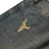 Roupas Vintage 2025 Outono Novo Streetwear Americano Retro Lavado Desgastado Amarelo Lama Tingido Rasgado Jeans Solto