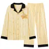 Pijama de Algodão Puro para Casal, Manga Longa e Calça Longa, Conjunto de Duas Peças Cardigan Masculino e Feminino, Conjunto de Duas Peças para Dormir e Lazer Transfronteiriço para Transmissão ao Vivo