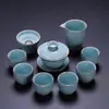Conjunto de Chá Kung Fu Ruyao com Gaiwan Esmaltado Verde-Água, Cerâmica, Adequado como Lembrança para Hotéis, Bancos, Corporações e Reuniões Anuais do Dia Nacional