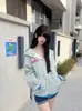 Sudadera con capucha a rayas bordada con letras estilo americano, nueva colección primavera/otoño para mujer, chaqueta con cremallera holgada y casual