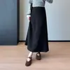 Elegante y refinada~Falda de línea A de mezcla de tejidos con cintura elástica y abertura casual en la espalda para otoño e invierno H070706