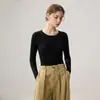 Suéter de alta qualidade, corte slim, 100% lã pura, com gola redonda, projetado para mulheres, perfeito como camada base para outono e inverno, em cor sólida