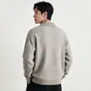 Suéter de punto de alta gama estilo retro "old money" con cuello polo para hombre, top casual de mezcla de lana para otoño/invierno 2026
