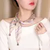 Bufanda de Seda con Cuentas Vintage Perezosa para Primavera/Verano 2026 para Mujer, Cinta Decorativa Rayada Versátil, Accesorio para Camisa, Pañuelo Pequeño para el Cuello