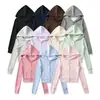 Sudadera Corta Deportiva con Cremallera para Mujer de Moda, Estilo Otoño, Estilo Americano, Color Sólido, Corte Ajustado, Sudadera con Capucha Casual