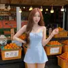 Bikini Estilo Yimengling 2026 Vestido Azul a Cuadros con Tirantes para Mujer, Estilo Fresco de Vacaciones de Verano, Efecto Adelgazante