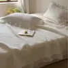 Estilo Princesa Coreana Encaje Lavado con Arena Algodón 100% Colcha Acolchada Juego de Tres Piezas Ajustado Transpirable Engrosado Cálido Cubre Cama