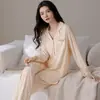 Pijama de Algodón Modal para Mujer, Cardigan de Manga Larga y Pantalón Largo para Primavera y Otoño, Se Puede Usar Afuera, Conjunto para Estar en Casa, Mono Envío Directo