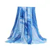 Lenço de Seda Falsa Novo para Comércio Exterior Primavera Verão Feminino Toque de Luxo Estampa Ondulada Leve Proteção Solar Lenço de Seda Versátil