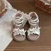 Sandalias Romanas de Caña Alta de Verano para Niñas 2026 Zapatos de Princesa con Lazo para Niños Mayores Suela Suave Sandalias de Playa Abiertas