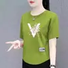 Camiseta Feminina de Manga Curta Estilo Mãe para Comércio Exterior Transfronteiriço, Blusa Feminina Solta Plus Size de Meia-Manga, Blusa Básica Tendência