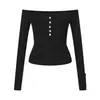 Camiseta Feminina Manga Longa Estilo Americano Picante, Botões, Uma Alça, Pura Desejo, Picante, Design Moderno, Ombro a Ombro, Slim Fit
