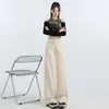 Jeans de Pierna Ancha de Mezclilla para Mujer en Otoño Nuevos Sueltos de Cintura Alta Pantalones Rectos Americanos